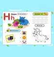 alphabet letter h-hippo exercise with cartoon vector image