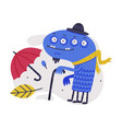 funny blue monster with many eyes wearing hat vector image