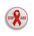 stop aids white badge with red ribbon vector image