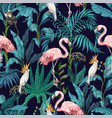 seamless pattern with jungle trees flamingo vector image vector image