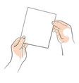 hands holding object mockup or paper edges vector image
