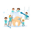 big tooth with small dentists little children vector image