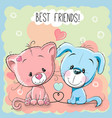 Cute cat and dog on a pink background Royalty Free Vector