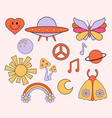 groovy retro stickers in 1970 style set vector image
