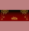 happy diwali greeting banner with golden mandala vector image vector image