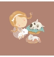 cute girl with funny kittens and puppy vector image vector image