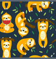 seamless pattern with funny sloths vector image vector image