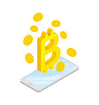 smartphone with bitcoin gold coins as online vector image