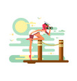 cute girl looks binoculars on wooden dock vector image