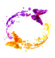 watercolor circular frame with butterflies vector image vector image
