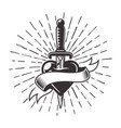 knife in heart tattoo with blank ribbon for text vector image vector image