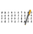 christmas trees doodle set vector image vector image