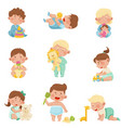 baby boys and girls sitting on floor vector image