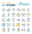 set flat line icons summer vector image