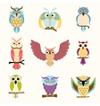 set of nine cartoon colorful owls vector image