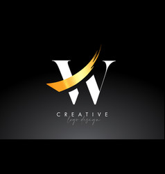W golden letter logo design with circle swoosh Vector Image