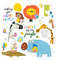 cartoon set with cute animals celebrating easter vector image