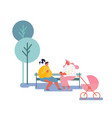 happy women spend time together sitting on bench vector image