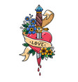 dagger piercing heart with dripping bloodlove vector image