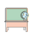 blackboard object and wood desk with global map vector image
