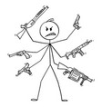 cartoon man with six arms holding weapons like vector image vector image