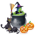happy halloween witch and cauldron vector image vector image