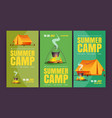 summer camp cartoon posters with tent and campfire vector image vector image