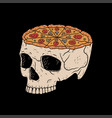 a skull with pizza instead of brain on black vector image