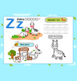 alphabet letter z-zebra exercise with cartoon vector image