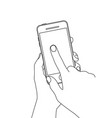 line drawing finger touching a smartphone scree vector image