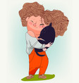 cute plump curly haired girl with cat vector image vector image