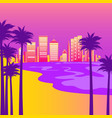 syntwave with beach palm trees and city vector image vector image
