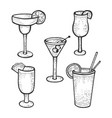 cocktail glasses set sketch engraving vector image