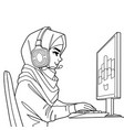 girl gamer or streamer with a headset sits vector image