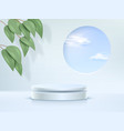 product podium blue sky and green leaves empty vector image
