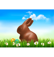 chocolate bunny with easter eggs in grass vector image vector image