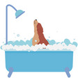 dog bathing in bathtub with soapy foam wash under vector image vector image