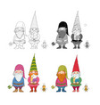 two old garden gnomes and a bee forest elves vector image