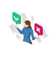 isometric green check mark and red cross woman vector image vector image