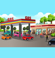 people at gas station and convenience store vector image