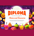 halloween kids diploma with cartoon candies sweets vector image