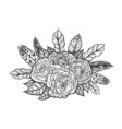 blackwork tattoo of rose and feathers bouquet very vector image