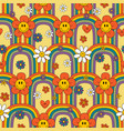 retro seamless pattern with rainbow flowers vector image vector image