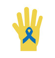 world down syndrome day yellow hand with blue vector image vector image