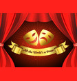 two golden mask on red curtain theater stage vector image