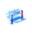 working together with data on laptops vector image vector image