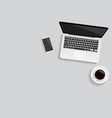 minimal office with computer and a cup of coffee vector image vector image