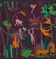 jungle wildlife animals seamless pattern vector image
