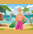 people man woman character surfing on beach sea vector image vector image
