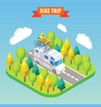 camper van with bicycle on a roof travel vector image